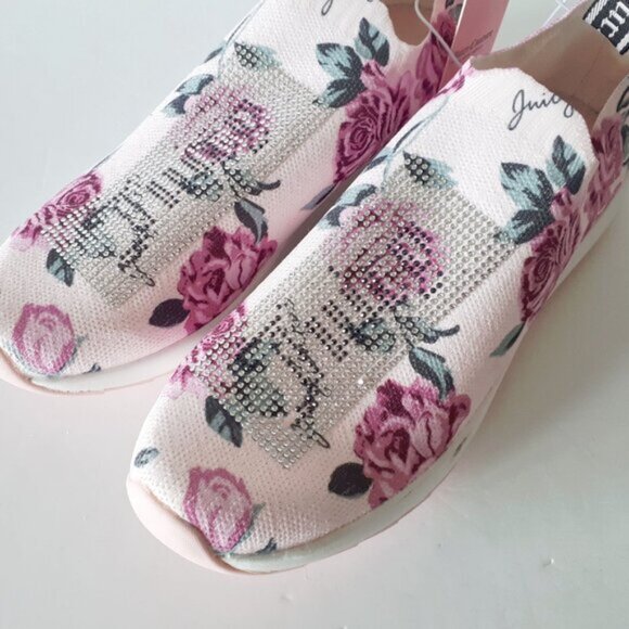 NWT Juicy Couture floral print and crystal embellished slip on knit sneakers 10 - Picture 6 of 12